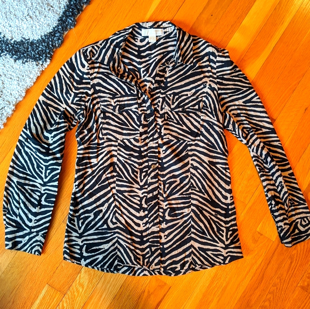 Michael Kors Animal Print Fitted Button Down